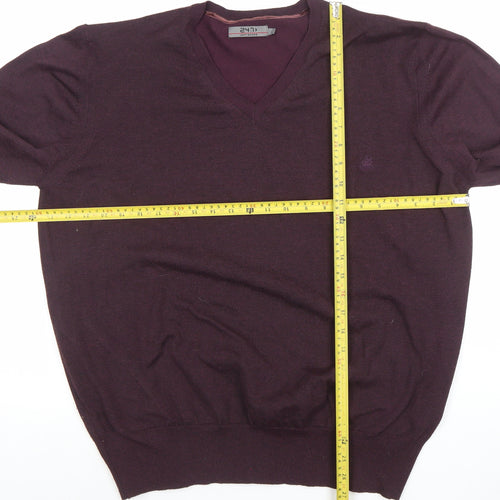 24:7 Men’s Purple V-Neck Knit Jumper Size L Polyester Nylon