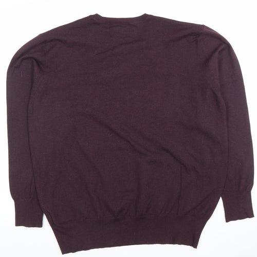 24:7 Men’s Purple V-Neck Knit Jumper Size L Polyester Nylon