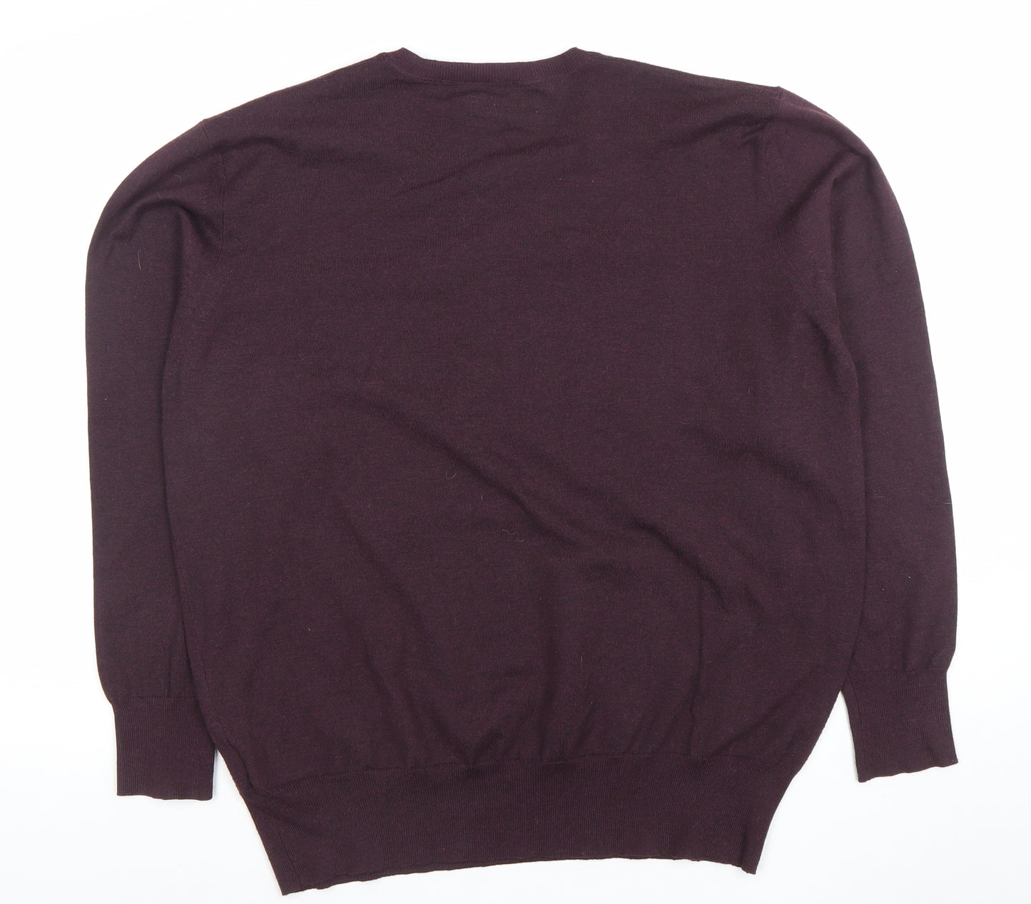 24:7 Men’s Purple V-Neck Knit Jumper Size L Polyester Nylon