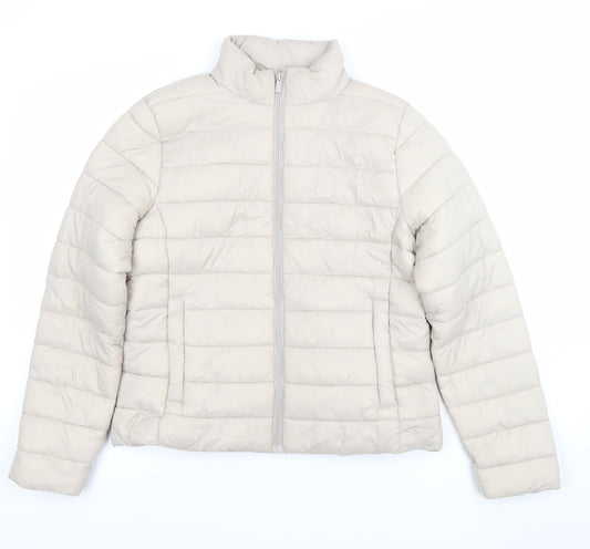 Primark Womens Beige Puffer Jacket Size S Lightweight Quilted Coat