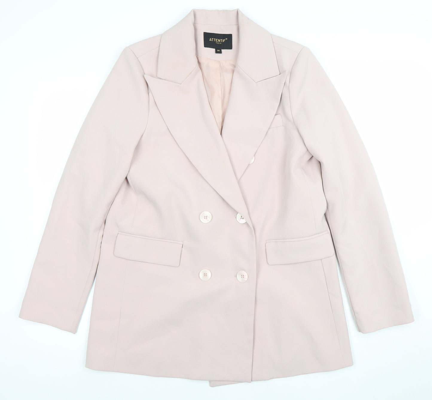 Attentif Paris Women’s Beige Double-Breasted Blazer Size 8 Classic Fit