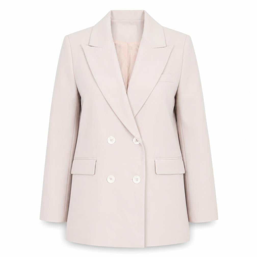 Attentif Paris Women’s Beige Double-Breasted Blazer Size 8 Classic Fit