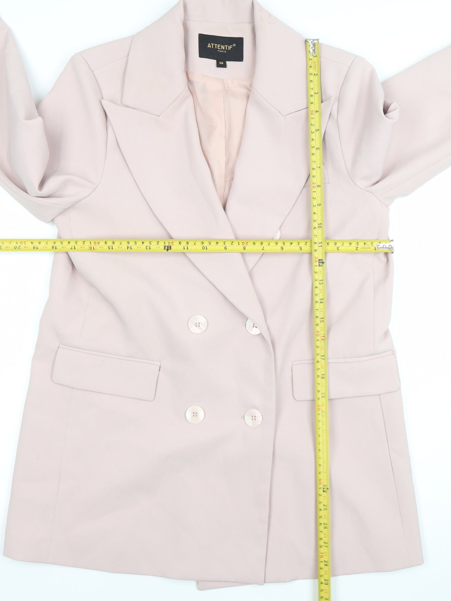 Attentif Paris Women’s Beige Double-Breasted Blazer Size 8 Classic Fit