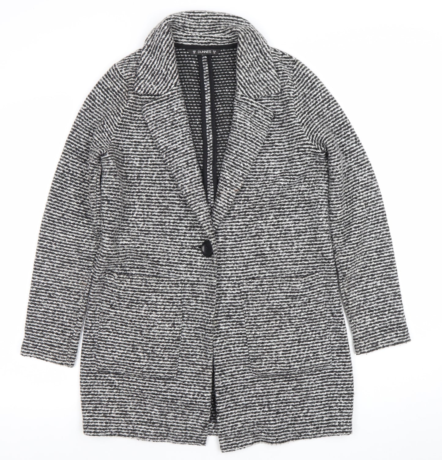 Dunnes Stores Women's Black Striped Wool Blend Mid-Length Coatigan S