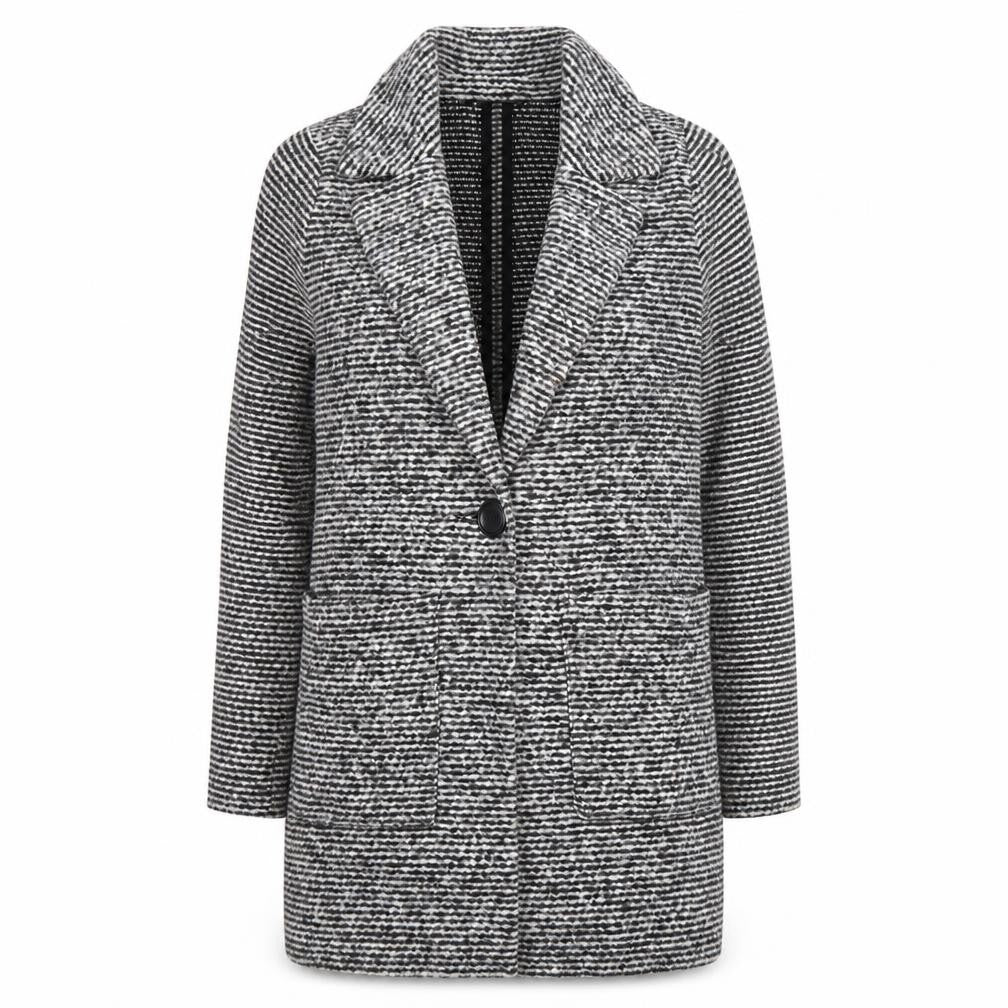 Front view of Dunnes Women's Black Striped Wool Blend Mid-Length Coatigan S