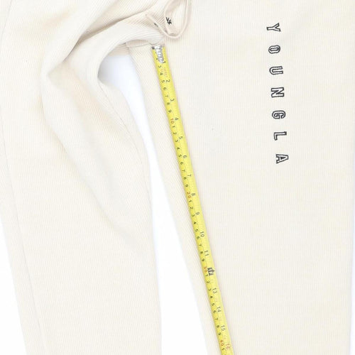 YoungLA Womens Beige Jogger Trousers Size S Elastic Waist Ribbed Cotton Blend