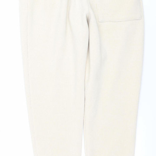 YoungLA Womens Beige Jogger Trousers Size S Elastic Waist Ribbed Cotton Blend