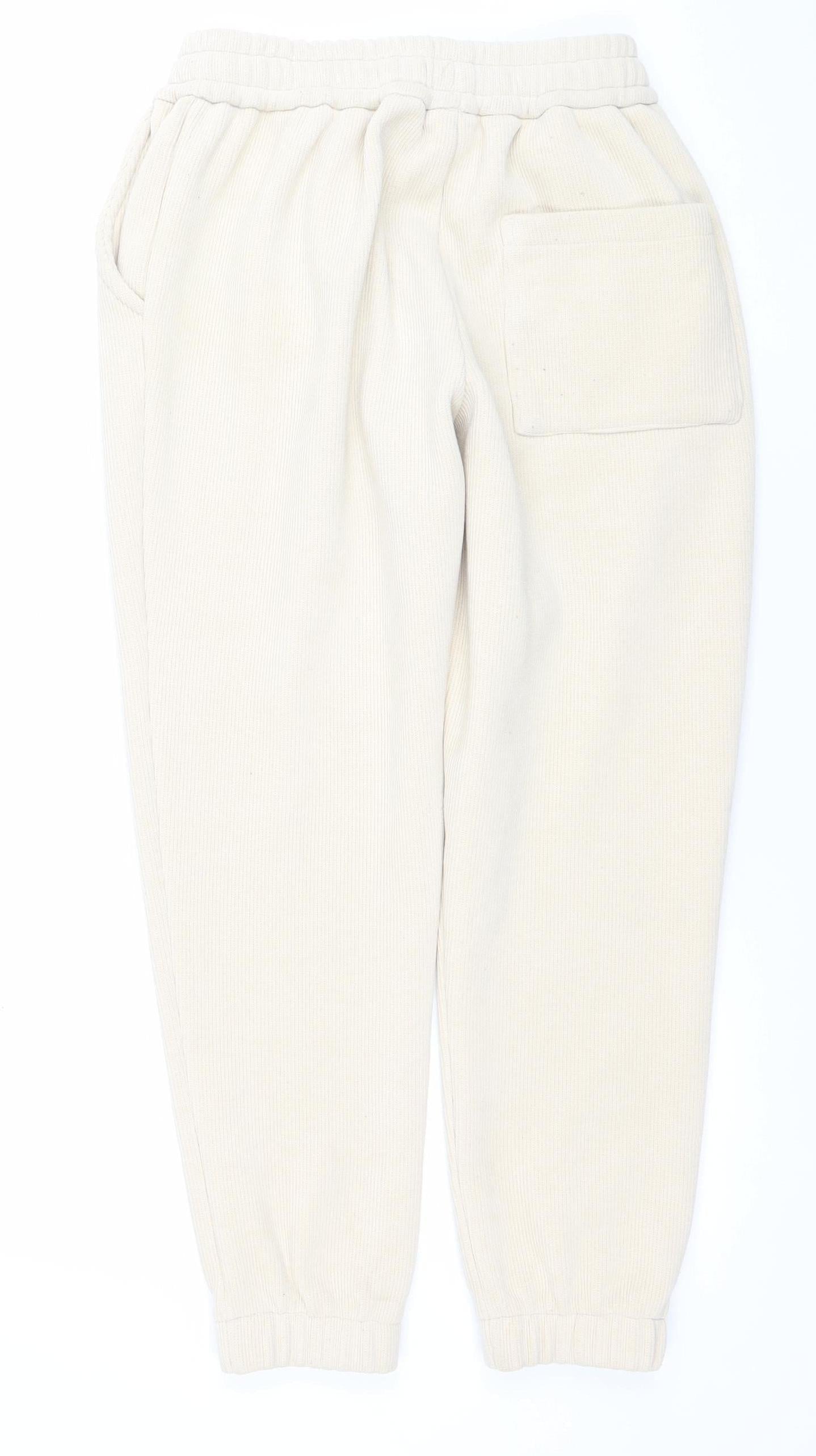 YoungLA Womens Beige Jogger Trousers Size S Elastic Waist Ribbed Cotton Blend