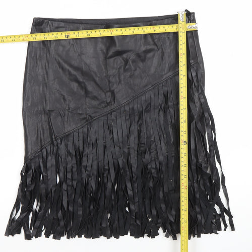 River Island Womens Black Faux Leather Fringe Mini Skirt Size 10