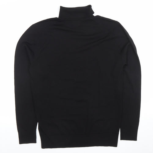 H&M Men Black Wool Roll Neck Jumper M Slim Fit Knit Pullover