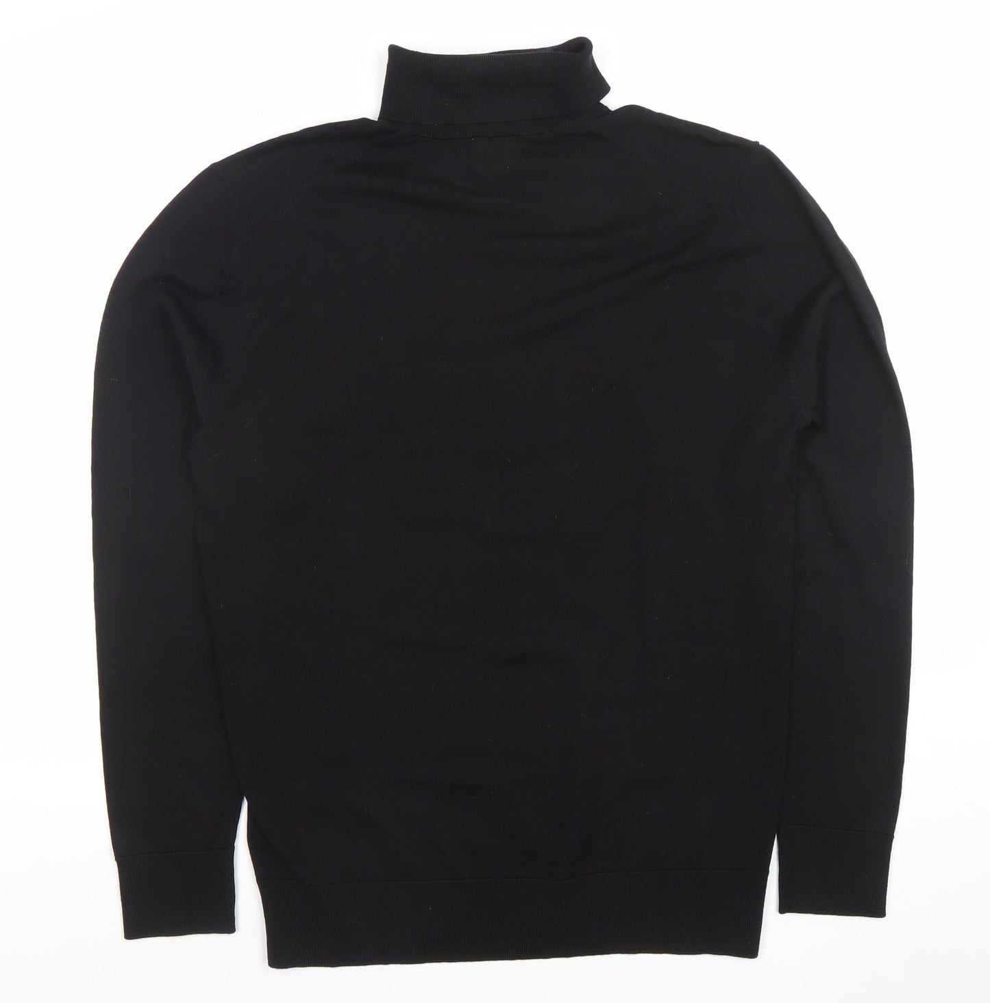 H&M Men Black Wool Roll Neck Jumper M Slim Fit Knit Pullover