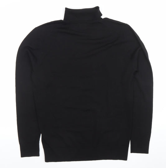 H&M Men Black Wool Roll Neck Jumper M Slim Fit Knit Pullover