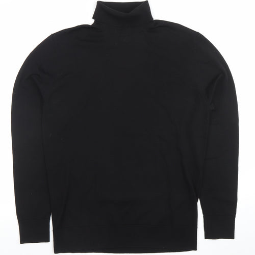 H&M Men Black Wool Roll Neck Jumper M Slim Fit Knit Pullover