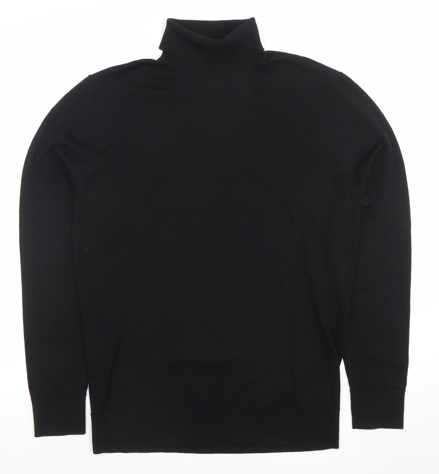 H&M Men Black Wool Roll Neck Jumper M Slim Fit Knit Pullover