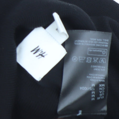 H&M Men Black Wool Roll Neck Jumper M Slim Fit Knit Pullover