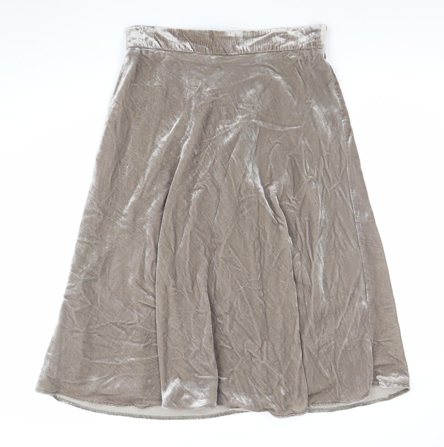 Marks and Spencer Women Beige Velvet A-Line Midi Skirt Size 12