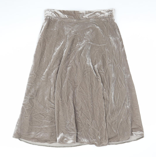 Marks and Spencer Women Beige Velvet A-Line Midi Skirt Size 12