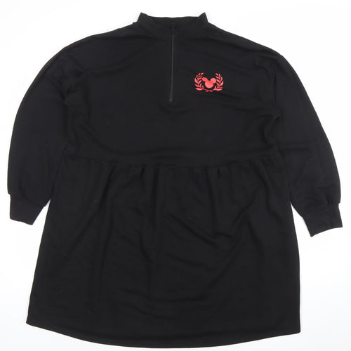 George Women’s Black Mickey Sweatshirt Dress L Long Sleeve Jersey Zip Neck