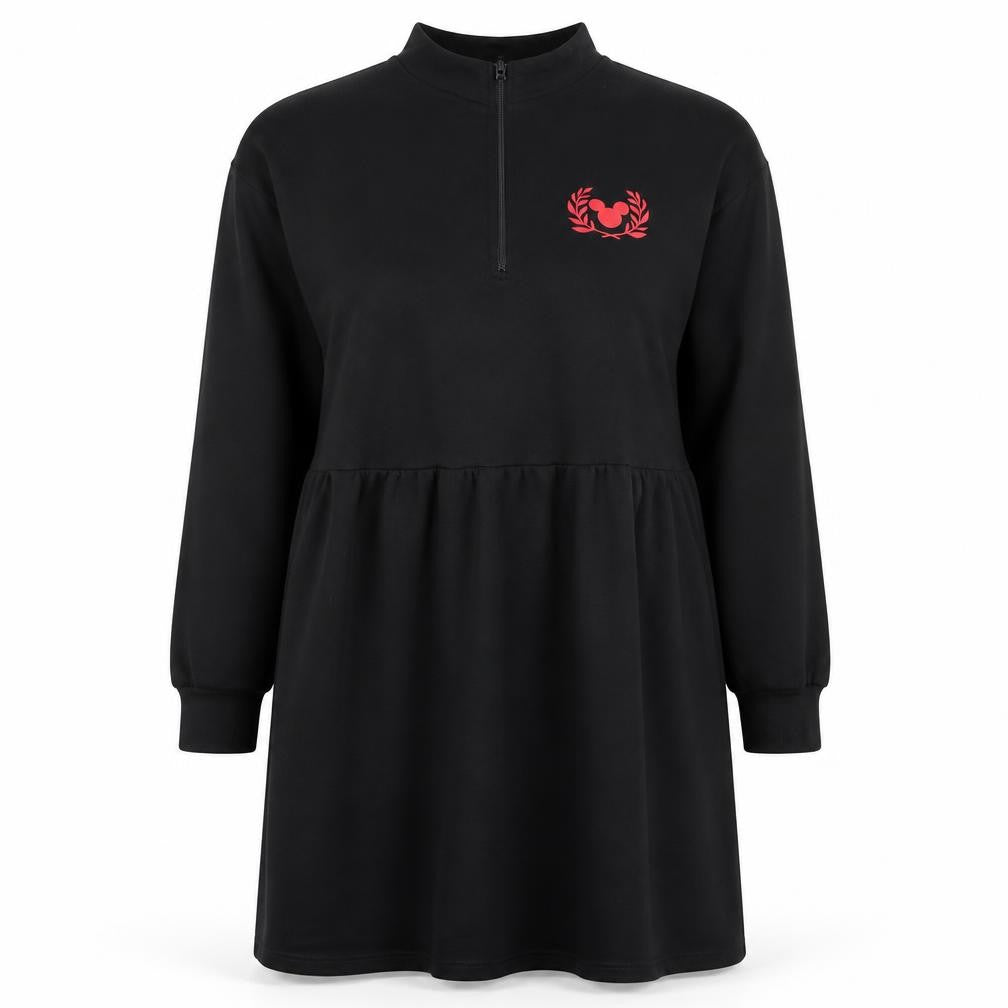 George Women’s Black Mickey Sweatshirt Dress L Long Sleeve Jersey Zip Neck