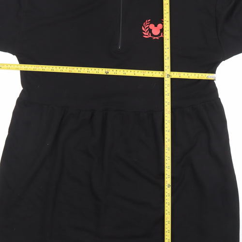 George Women’s Black Mickey Sweatshirt Dress L Long Sleeve Jersey Zip Neck