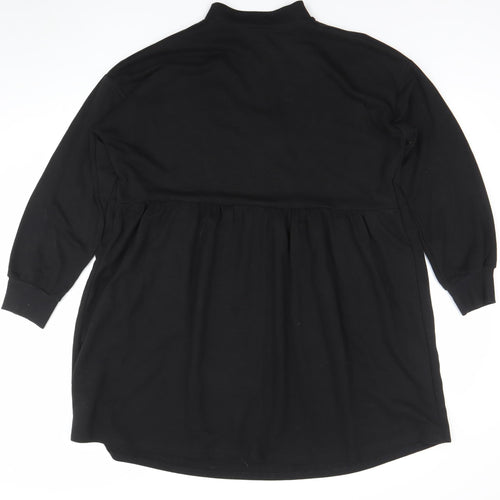 George Women’s Black Mickey Sweatshirt Dress L Long Sleeve Jersey Zip Neck