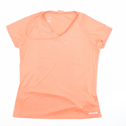 Decathlon Womens Orange V-Neck Activewear T-Shirt Size 10 Lightweight Quick Dry