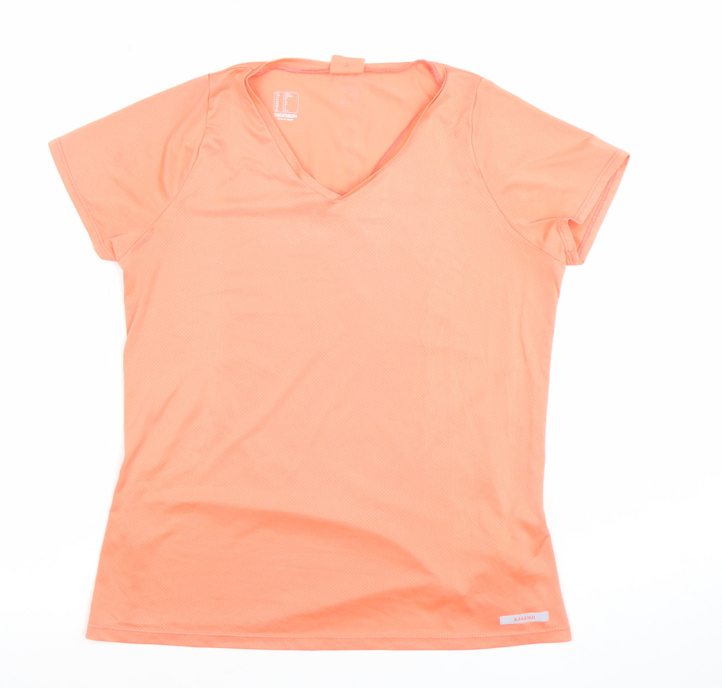 Decathlon Womens Orange V-Neck Activewear T-Shirt Size 10 Lightweight Quick Dry