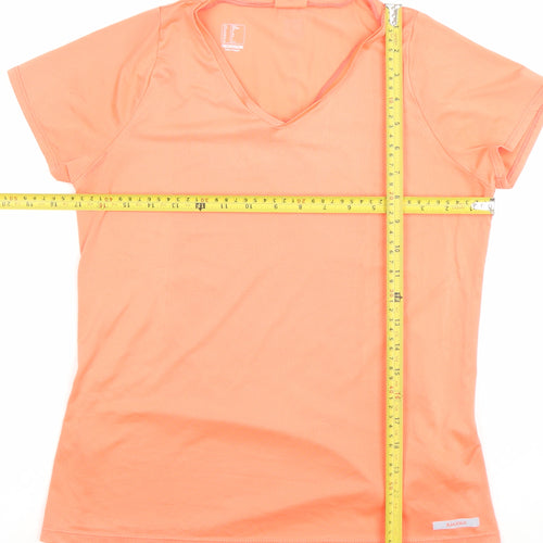Decathlon Womens Orange V-Neck Activewear T-Shirt Size 10 Lightweight Quick Dry