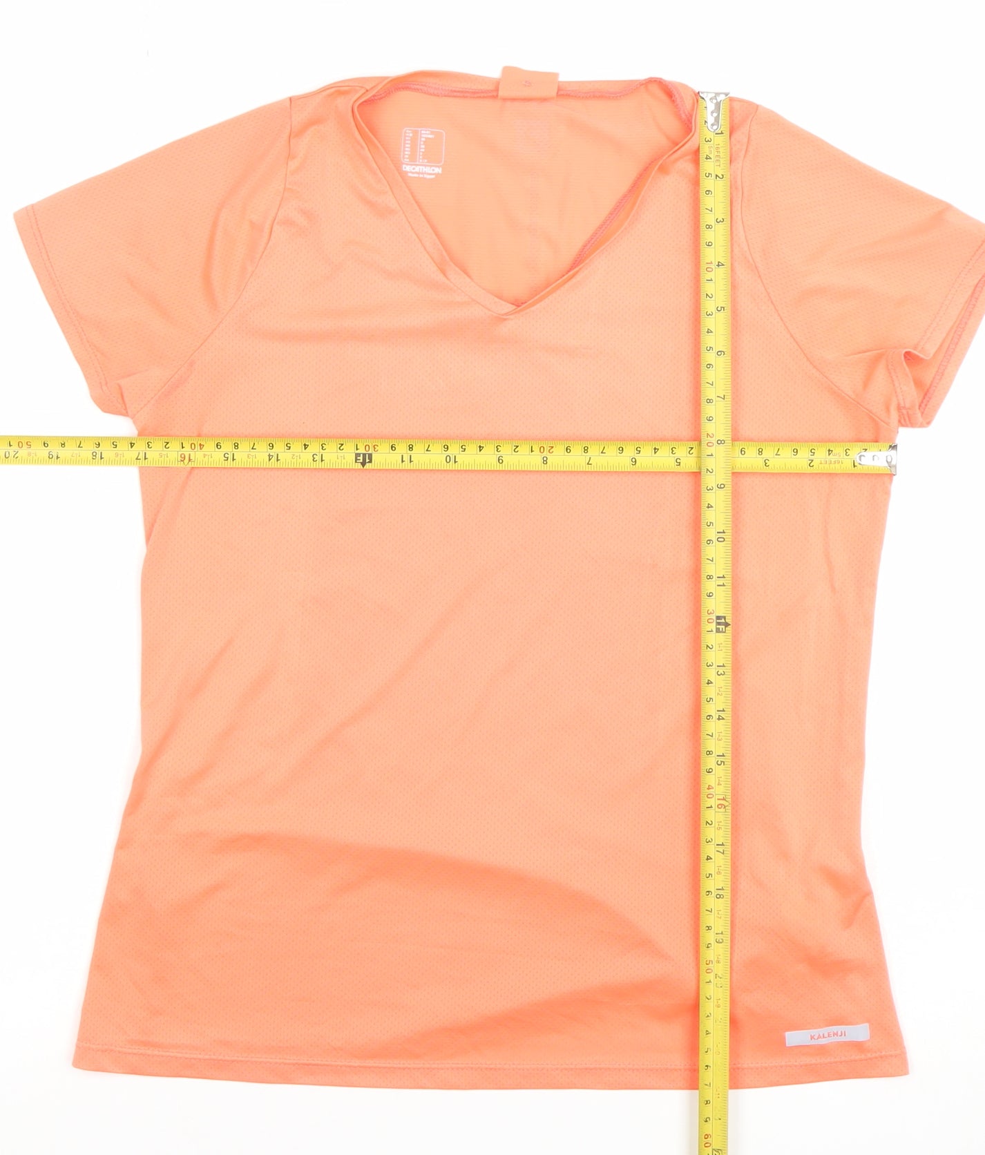 Decathlon Womens Orange V-Neck Activewear T-Shirt Size 10 Lightweight Quick Dry