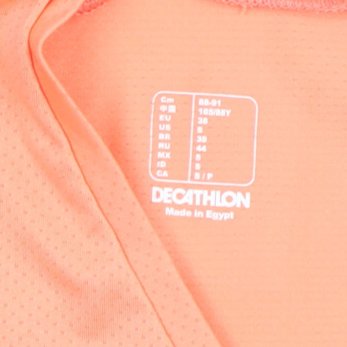 Decathlon Womens Orange V-Neck Activewear T-Shirt Size 10 Lightweight Quick Dry