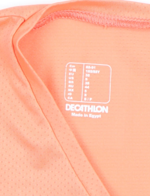 Decathlon Womens Orange V-Neck Activewear T-Shirt Size 10 Lightweight Quick Dry