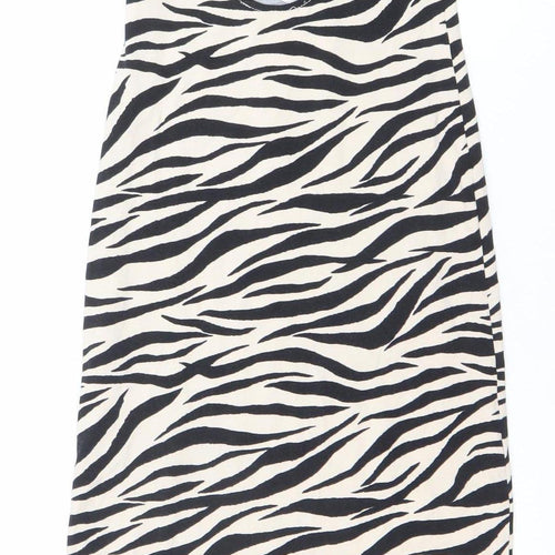 ASOS Women’s Black Zebra Print Bodycon Cotton Stretch Sleeveless Dress UK 6