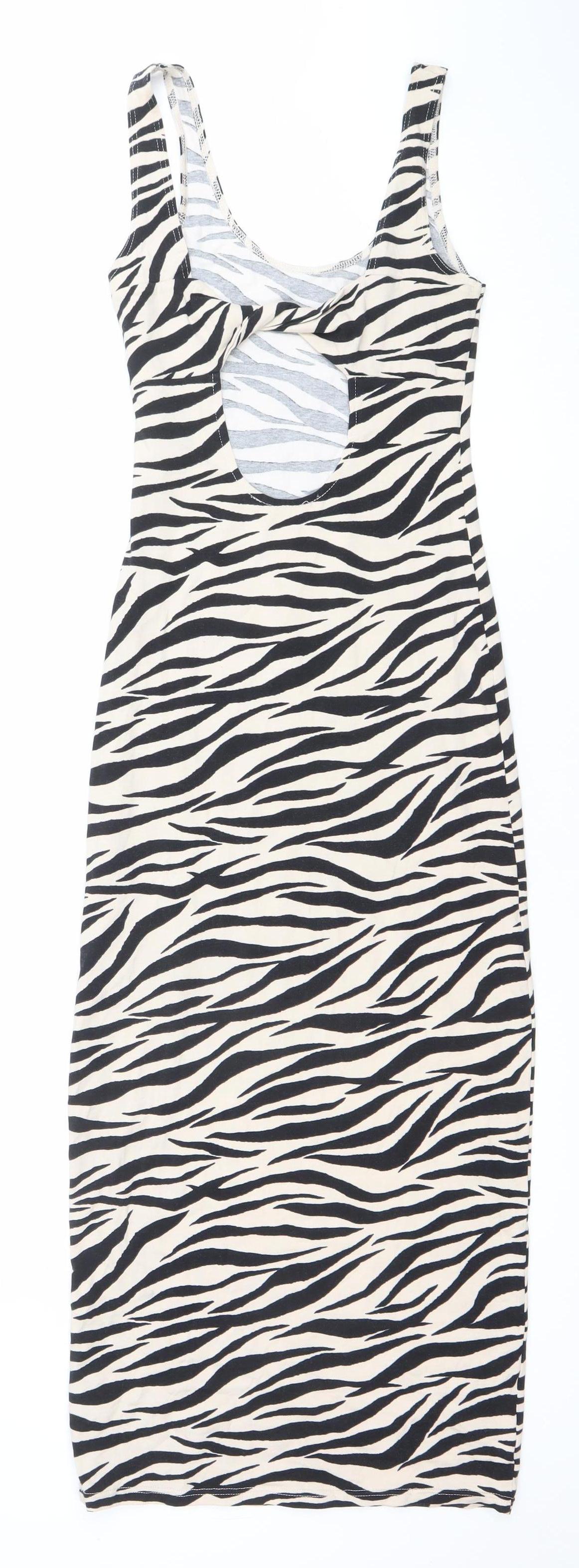 ASOS Women’s Black Zebra Print Bodycon Cotton Stretch Sleeveless Dress UK 6