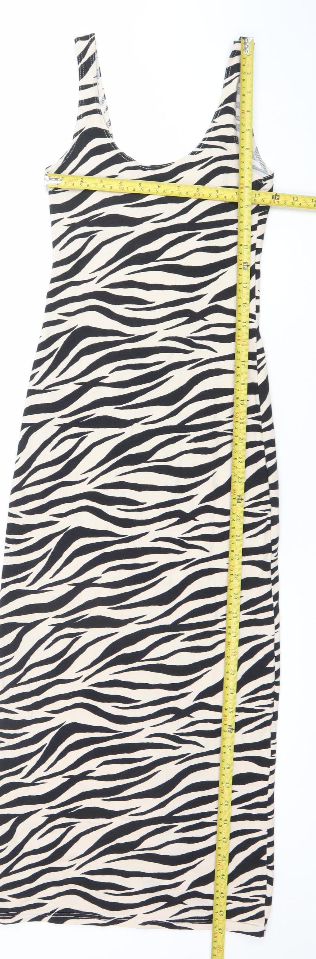 ASOS Women’s Black Zebra Print Bodycon Cotton Stretch Sleeveless Dress UK 6