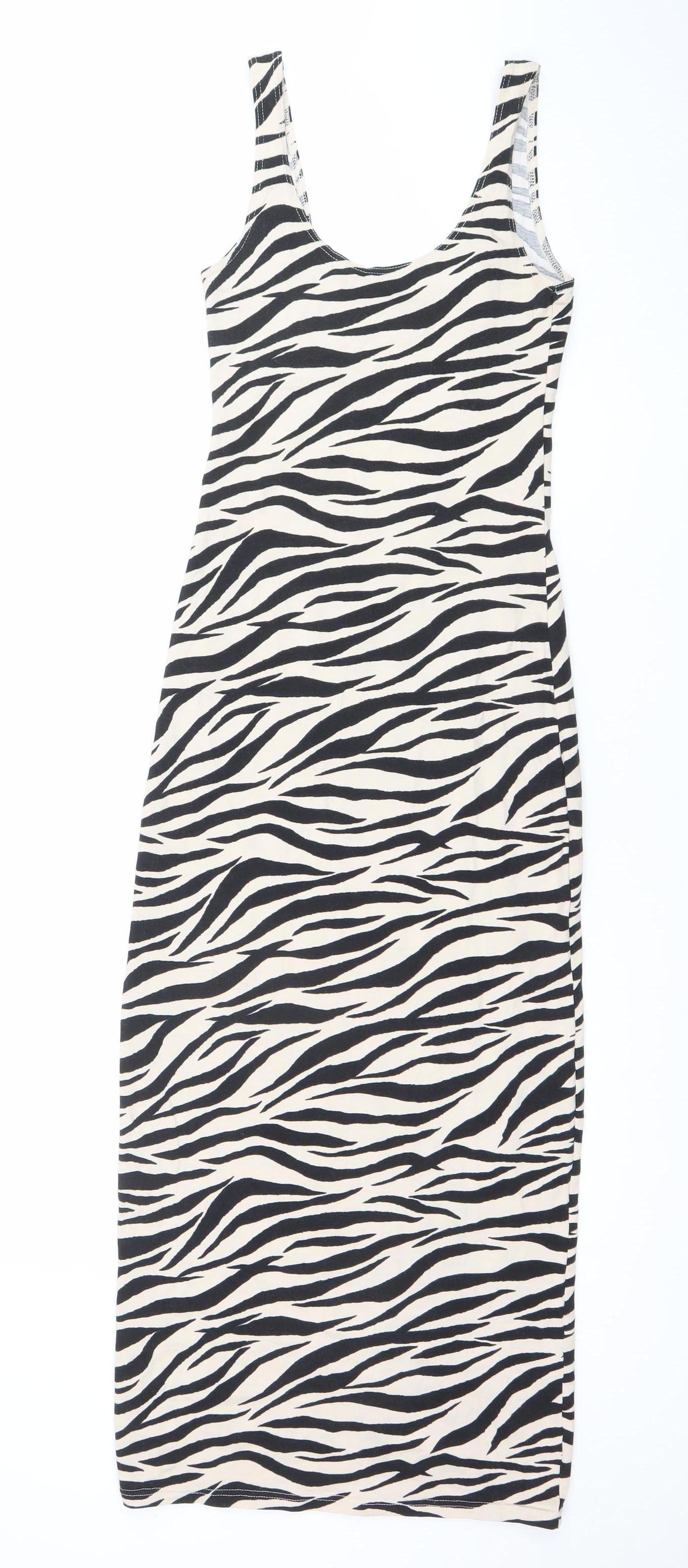 ASOS Women’s Black Zebra Print Bodycon Cotton Stretch Sleeveless Dress UK 6