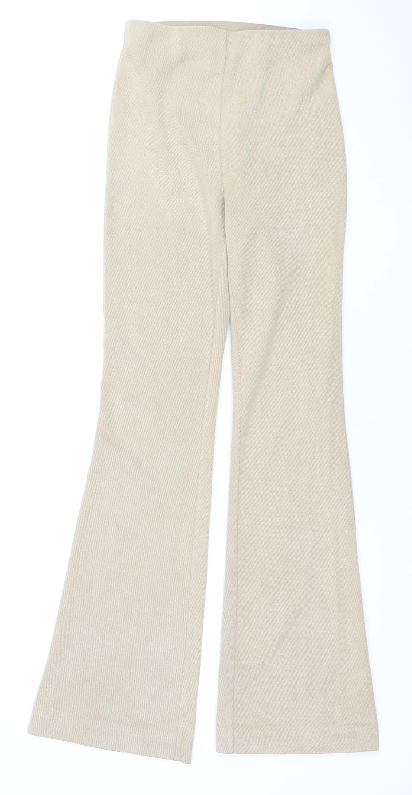Stradivarius Women’s Beige Flared Jersey Trousers XS