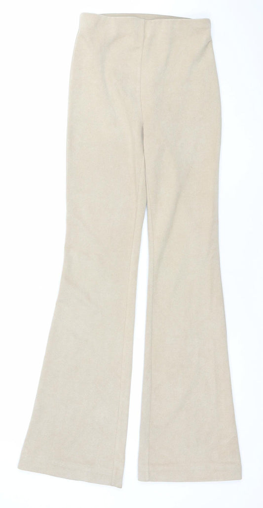 Stradivarius Women’s Beige Flared Jersey Trousers XS