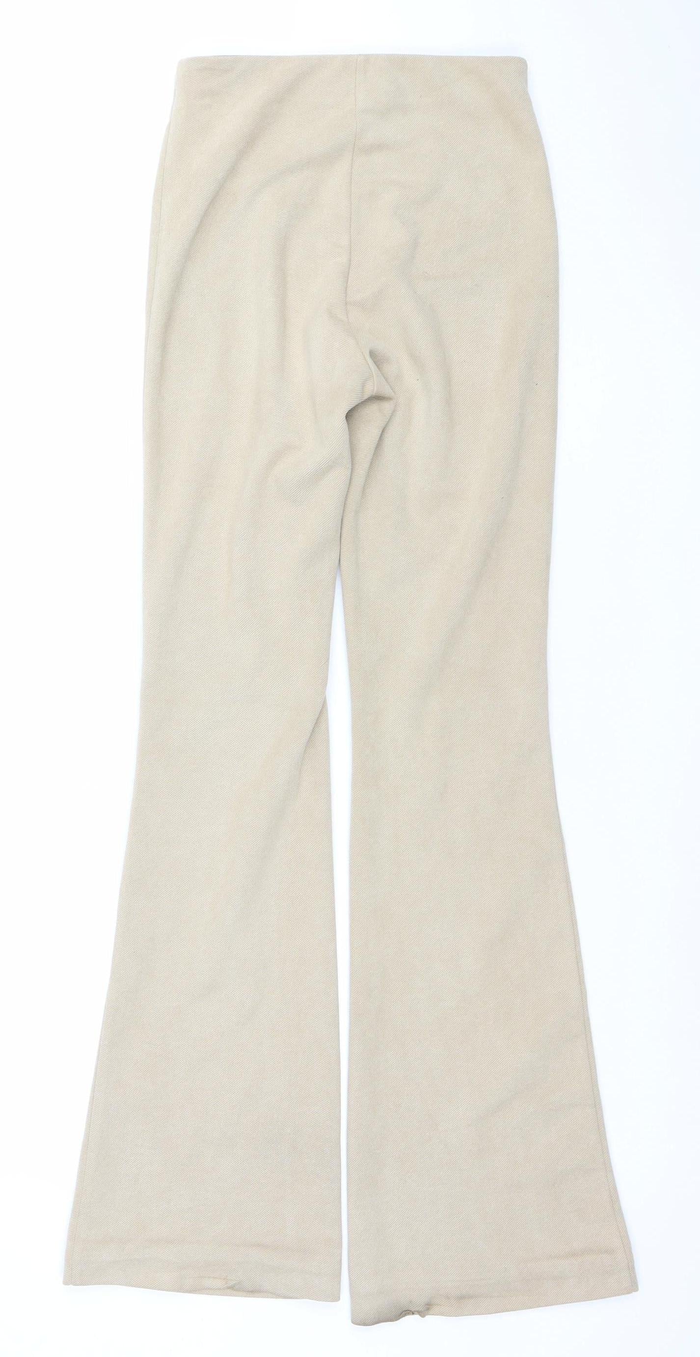 Stradivarius Women’s Beige Flared Jersey Trousers XS