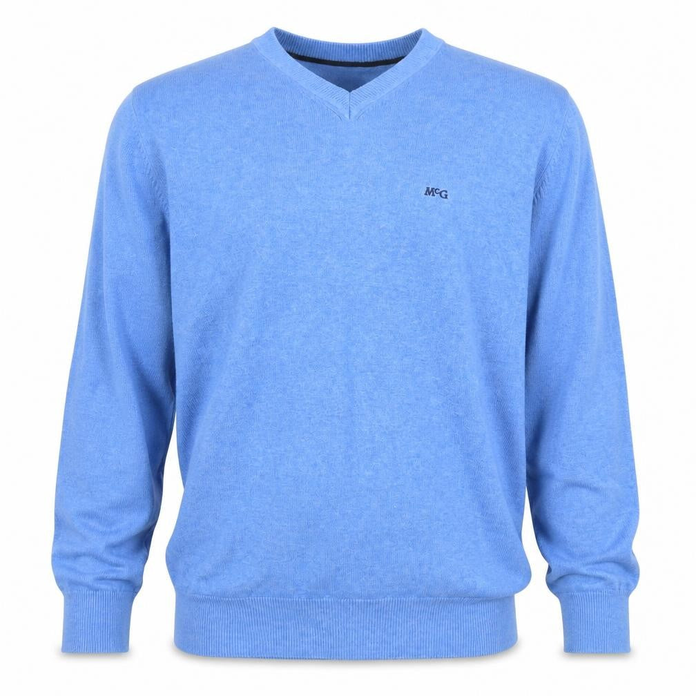 Front view of McGregor Men's Blue XL V-Neck Cotton Blend Jumper