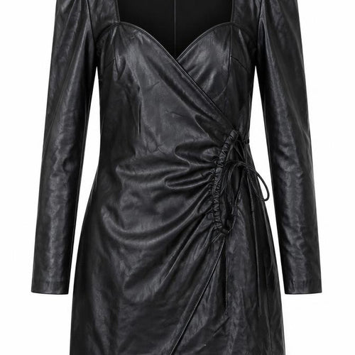 ZARA Women Black Faux Leather Wrap Mini Dress XS Long Sleeve