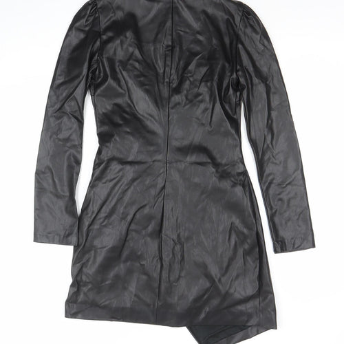 ZARA Women Black Faux Leather Wrap Mini Dress XS Long Sleeve