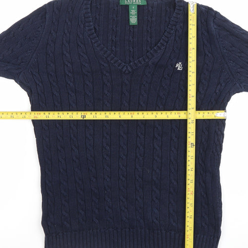 Ralph Lauren Men’s Blue Cable-Knit Cotton V-Neck Jumper Size S