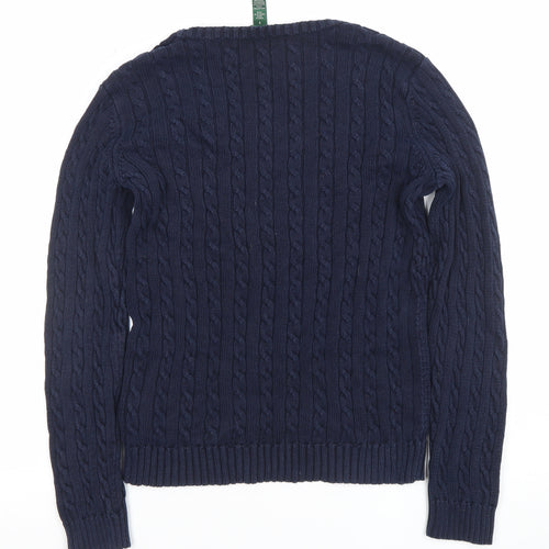 Ralph Lauren Men’s Blue Cable-Knit Cotton V-Neck Jumper Size S