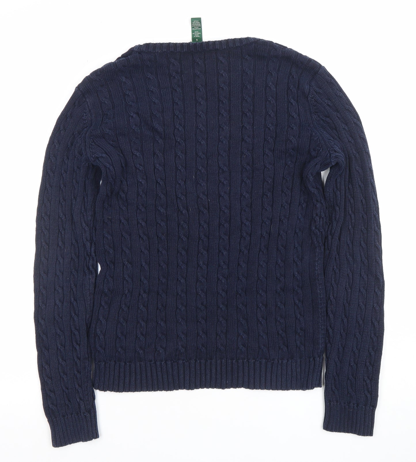 Ralph Lauren Men’s Blue Cable-Knit Cotton V-Neck Jumper Size S