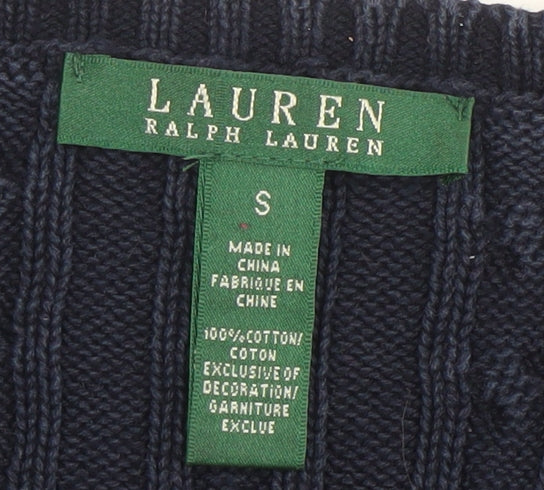 Ralph Lauren Men’s Blue Cable-Knit Cotton V-Neck Jumper Size S