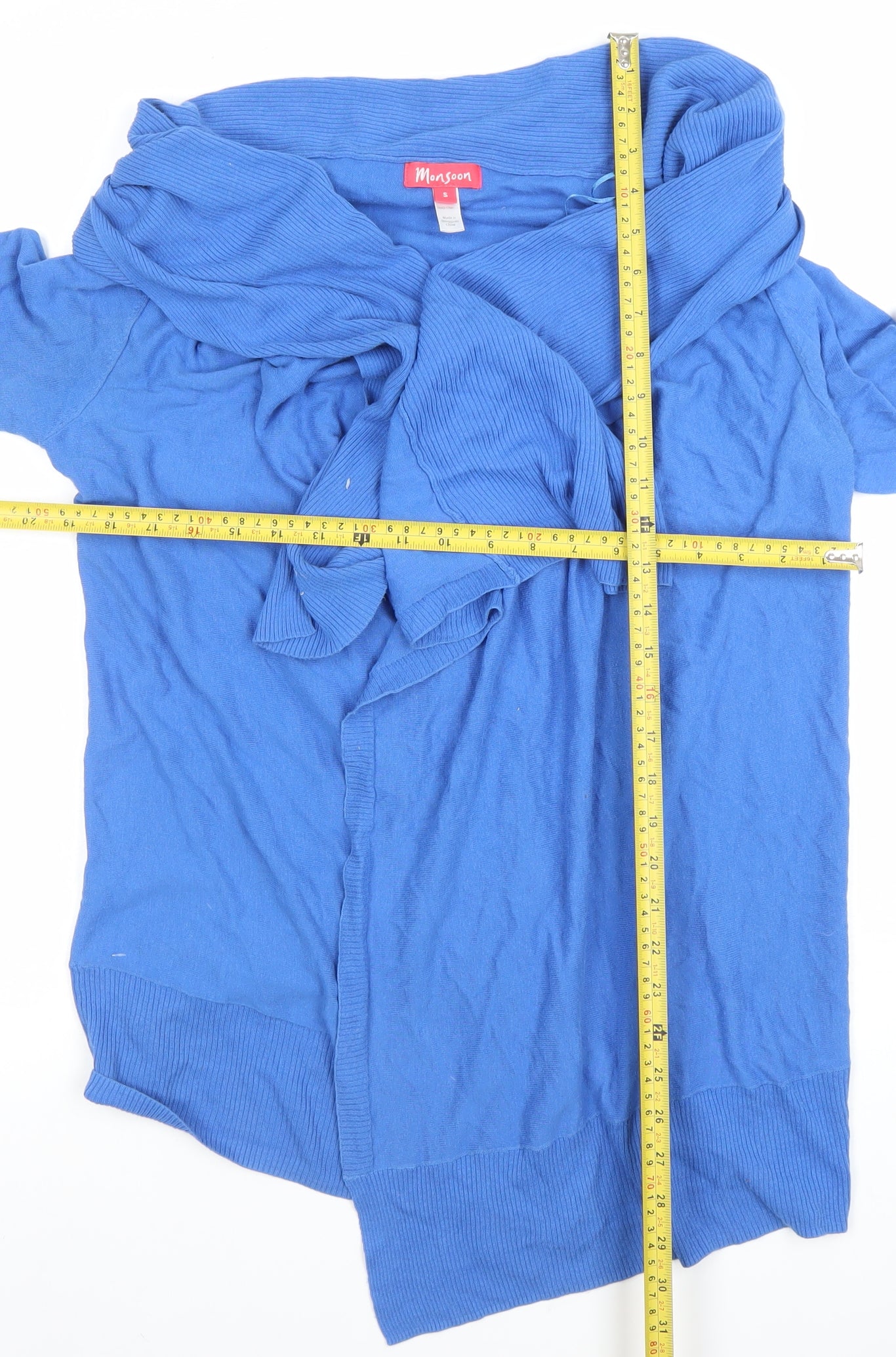 Monsoon Womens Blue Cotton Knit Open Cardigan Size S