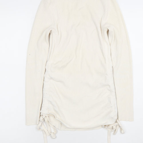 River Island Womens Ivory Long Sleeve Slim Fit Knit T-Shirt Size 8