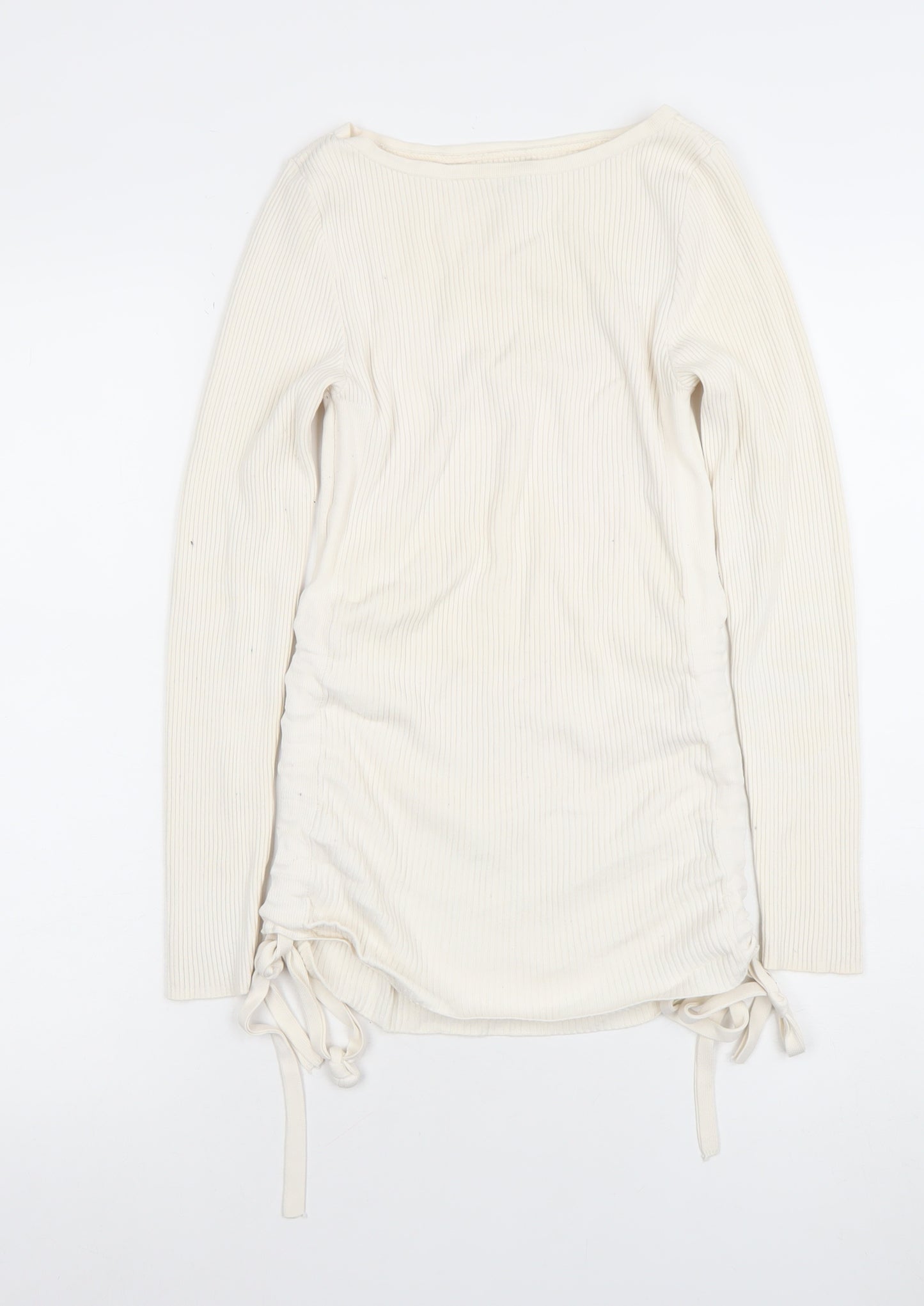 River Island Womens Ivory Long Sleeve Slim Fit Knit T-Shirt Size 8