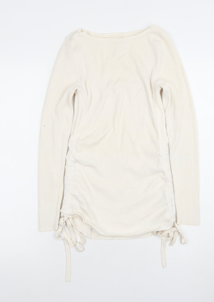 River Island Womens Ivory Long Sleeve Slim Fit Knit T-Shirt Size 8