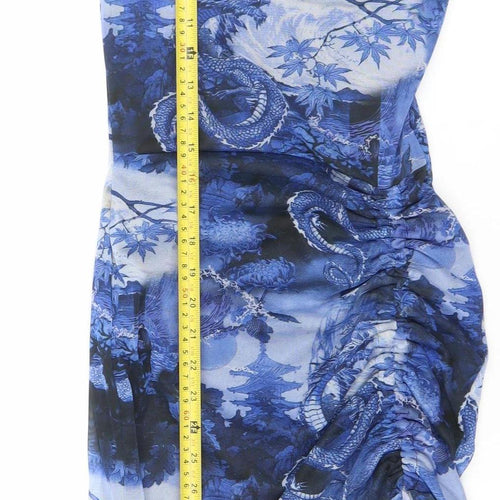 PrettyLittleThing Women’s Blue Dragon Mesh Ruched Slip Dress Size 8